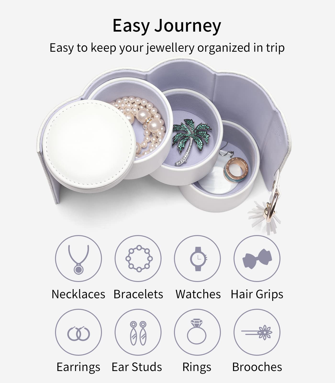 Vlando Wedding Gifts for Women, Travle Jewelry Organizer, Bridal Shower Gifts, Bridesmaid Gifts for Bride, Bridesmaid Proposal, Wedding Gifts, Travel Jewelry Case - White