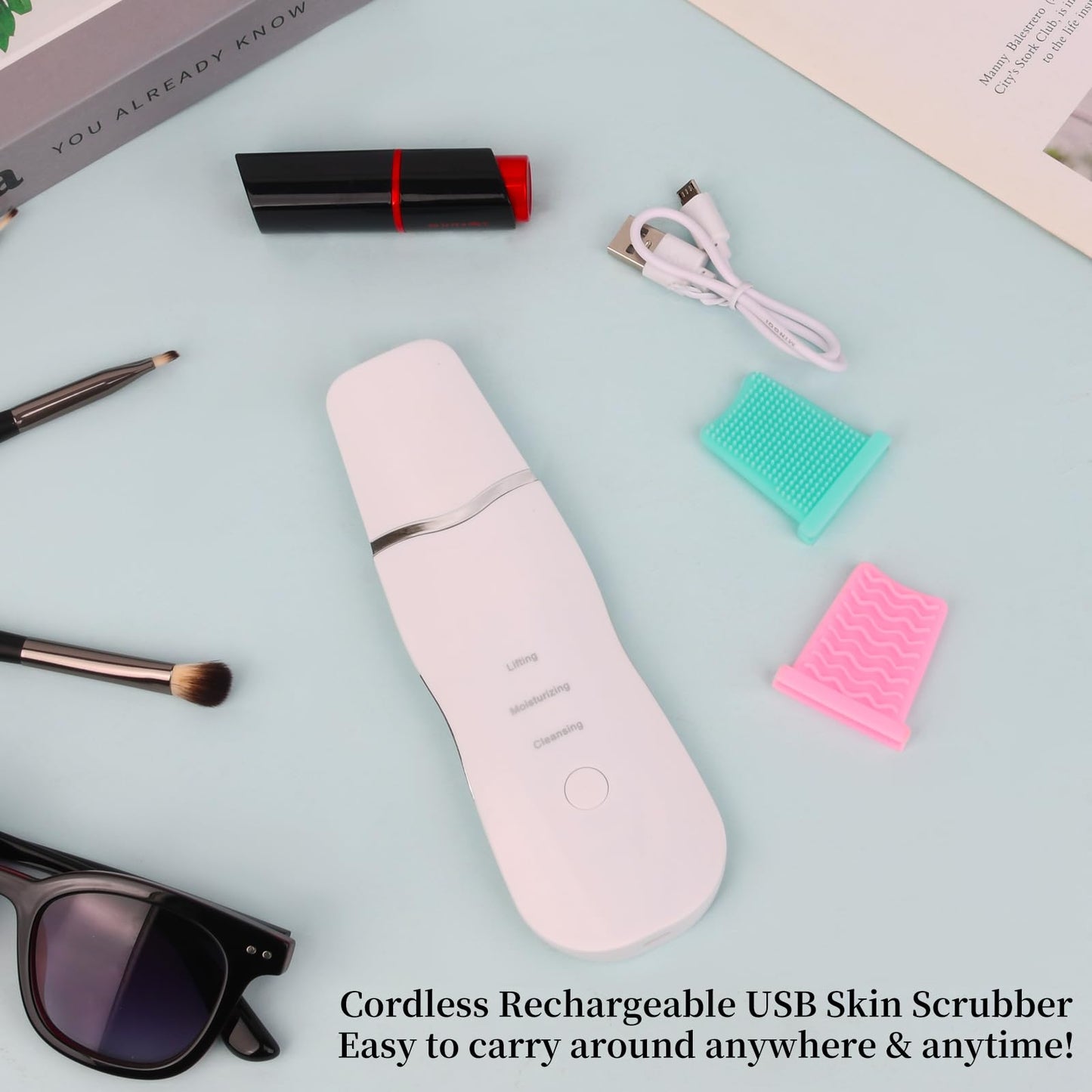 3 Mode Blackhead Remover Tools - Skin Scrubber Face Spatula Blackhead Remover for Deep Cleansing, Waterproof Rechargeable Facial Skincare Device (White)