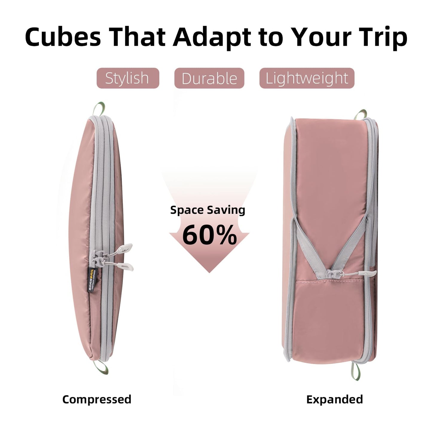 4 Set Compression Packing Cubes, Carry On Suitcase Luggage Travel Organizers (Light Pink)