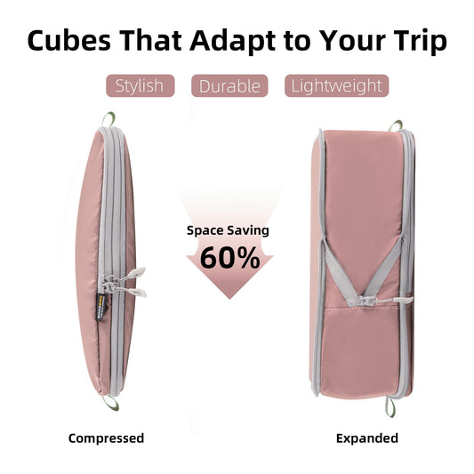 4 Set Compression Packing Cubes, Carry On Suitcase Luggage Travel Organizers (Light Pink)