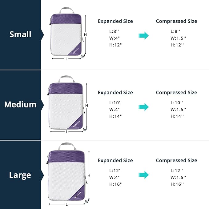 9 Set Compression Packing Cubes for Travel - Compressible, Lightweight, and Space-Saving Packing Cubes, Travel Essentials for Women, Purple