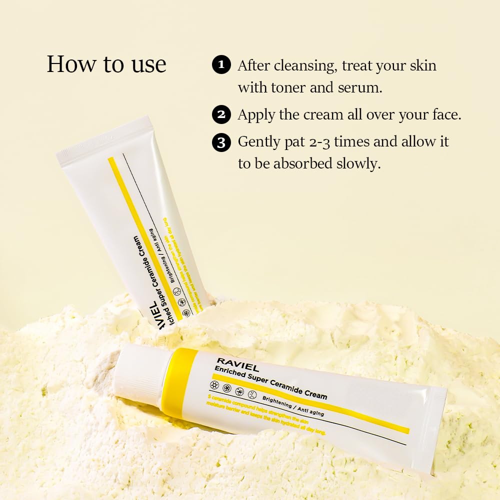 RAVIEL Enriched Super Ceramide Cream Radiance Boosting, Deep Hydration & Tone Enhancing Moisturizer with Niacinamide & Hyaluronic Acid for Dull, Uneven Skin, Korean Skincare, 50ml (1.69 fl oz)