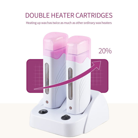 110V Roll On Wax Warmer for Hair Removal, Double Wax Roller Heater, Home Waxing Kit for Women and Men