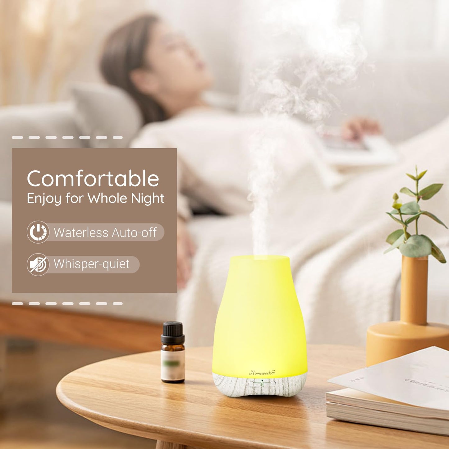 Aromatherapy Essential Oil Diffuser for Room: Air Humidifier Aroma Scent Cool Mist Diffusers Colorful Light Cute Mini Small Waterless Auto Off Ultrasonic for Home Bedroom
