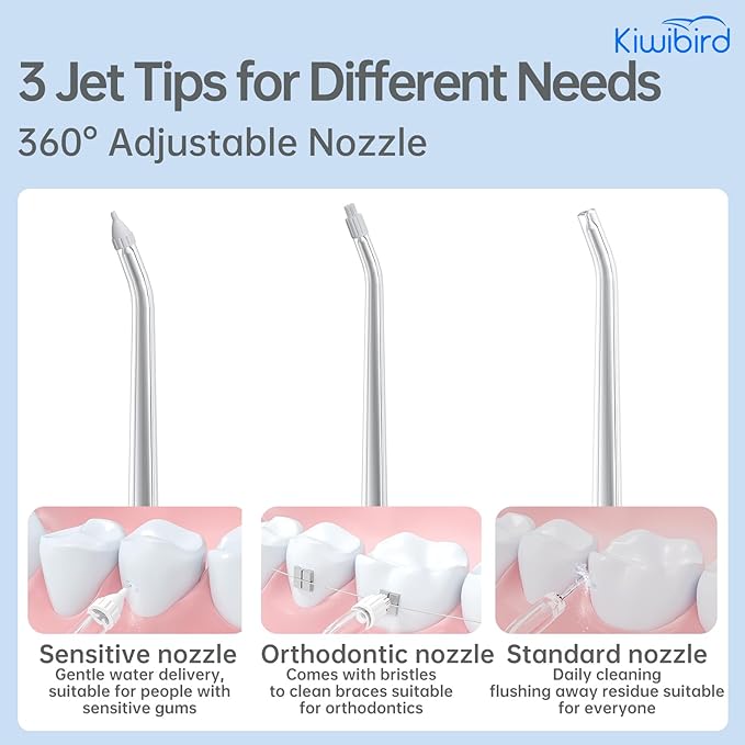 KIWIBIRD Mini Water Flosser for Travel, Ultra-Portable Cordless Oral Irrigator with UVC Light, IPX8 Waterproof 3 Modes, 230mL Teeth Cleaner for Tonsil Stones & Braces Care - Home & Travel (Purple)