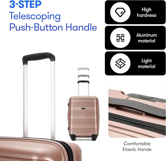 3 Piece Hardshell Expandable Luggage Sets with Spinner Wheels TSA Lock,Large Suitcases with Wheels, 20inch 25inch 29inch, Rose Gold