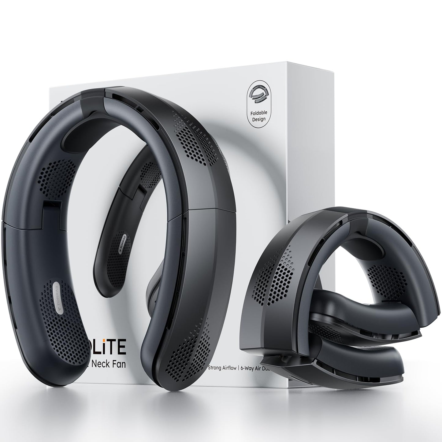 TORRAS COOLiTE Neck Fan, Industry’s Strongest Wind Power, Portable Neck Fan with 14H Battery, 360° Cooling Neck Fan, Lightweight & Foldable Neck Fans for Outdoor, Travel, Gifts for Dad, Women, Black