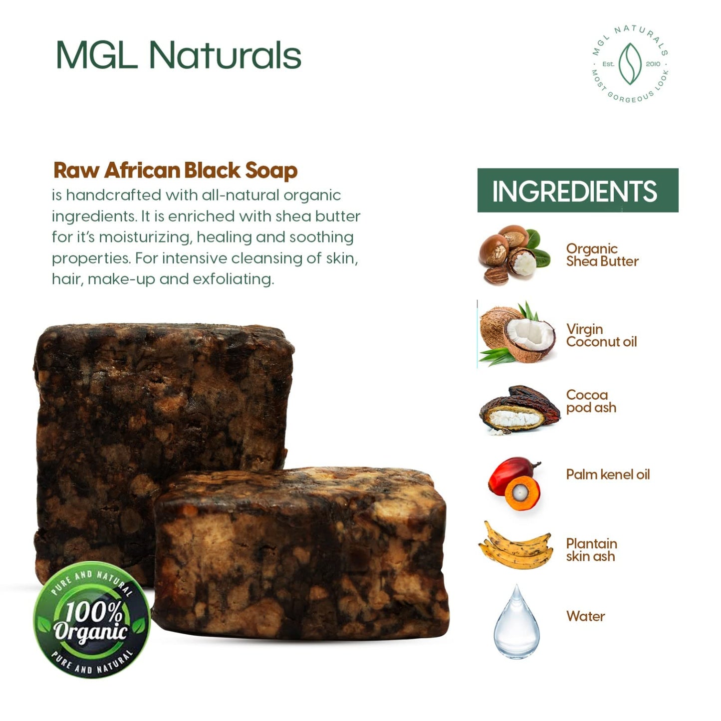 MGL Naturals Raw African Black Soap, 1 lb.