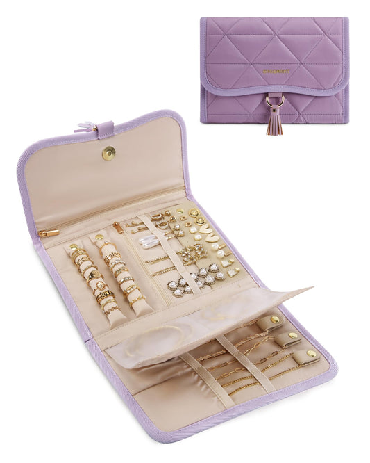BAGSMART Travel Jewelry Case Organizer, Roll Foldable Jewelry Case for Journey-Rings, Necklaces, Earrings, Bracelets, Brooches, Portable Travel Essentials, Purple