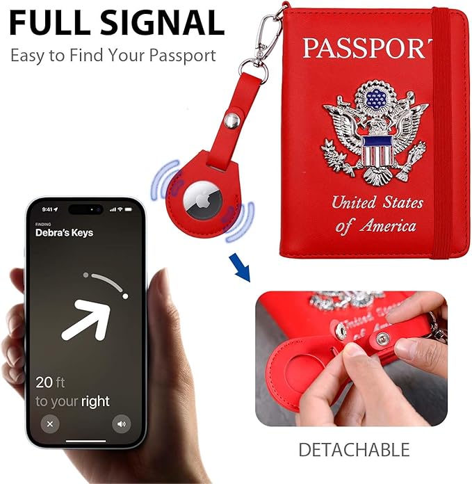 Cnycmy Passport Holder with Airtag slot,Passport-Wallet-Holder for Women,for Family, Rfid Passport Book Card Slot Waterproof, passport holder for travel (red1)