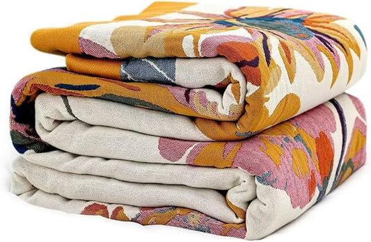 Boho Throw Blanket 100% Cotton Ultra Soft Bed Throw Large Fall Blanket Floral Bird and Butterfly Farmhouse Decor Bed Blankets,60"×80" All Season Blankets for Sofa Couch Chair