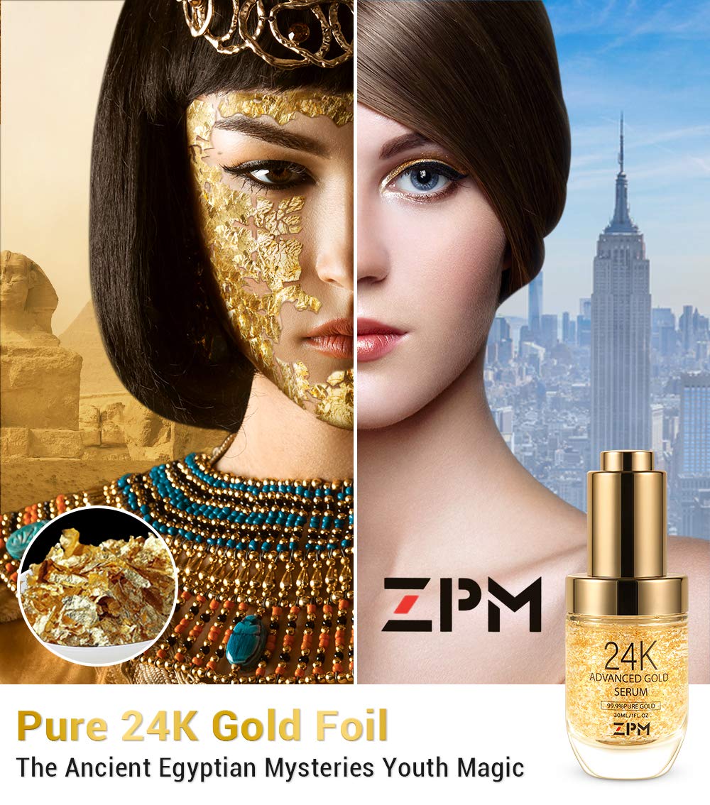 24K Gold Anti Aging Face Serum Moisturizer Enriched with Vitamin C Serum, Hyaluronic Acid, Vitamin E Cream for Day and Night Wrinkle Reduction, Re-Activate Skin Youth (1FL.OZ)