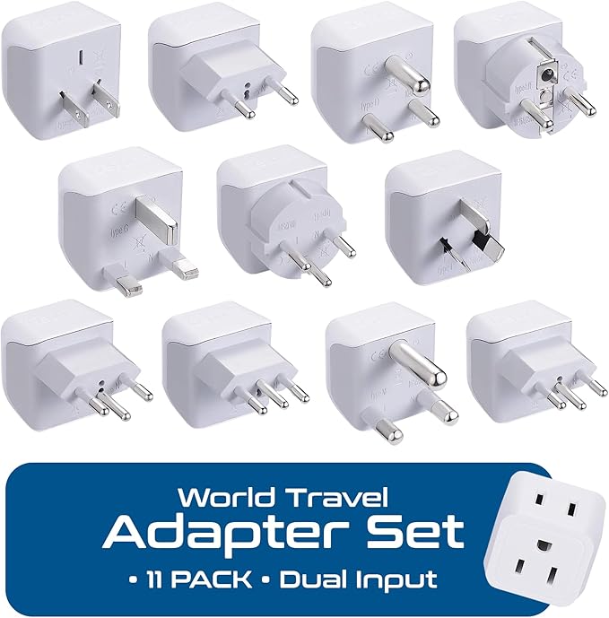 Ceptics World Travel Adapter Set - 2 in 1 USA to Europe, Asia, Africa, India, Japan, Australia, Brazil, China, Israel and more - 11 Pack - Safe Grounded - Works with Cell phones, Laptops, Chargers