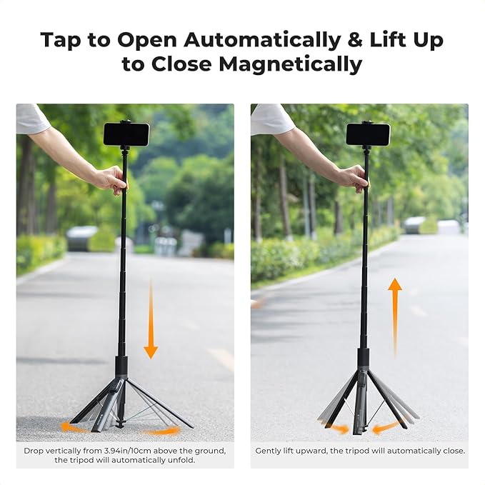 K&F Concept Selfie Stick for iPhone, Auto Open & Close Phone Tripod Stand, 360° Rotatable Selfie Stick with 9 Button Bluetooth Remote, Extendable Automatic Tripod for Cell Phone(Black)