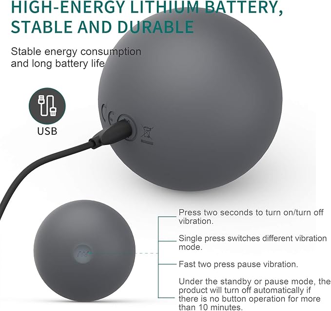 3" Single Massage Ball, 5 Speeds Vibrating Massage Ball Roller for Trigger Point Therapy, Deep Tissue Massager for Back, Neck, Foot, Myofascial Release, Pain Relief, Muscle Recovery (Gray)