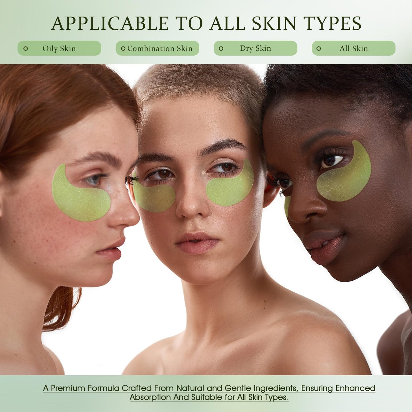 YOYORY Under Eye Patches Masks - for Eye Bags with Collagen and Hyaluronic Acid, Dark Circles,and Fine Lines, Fade Wrinkles Treatment for Women and Men - 60 Pcs Green