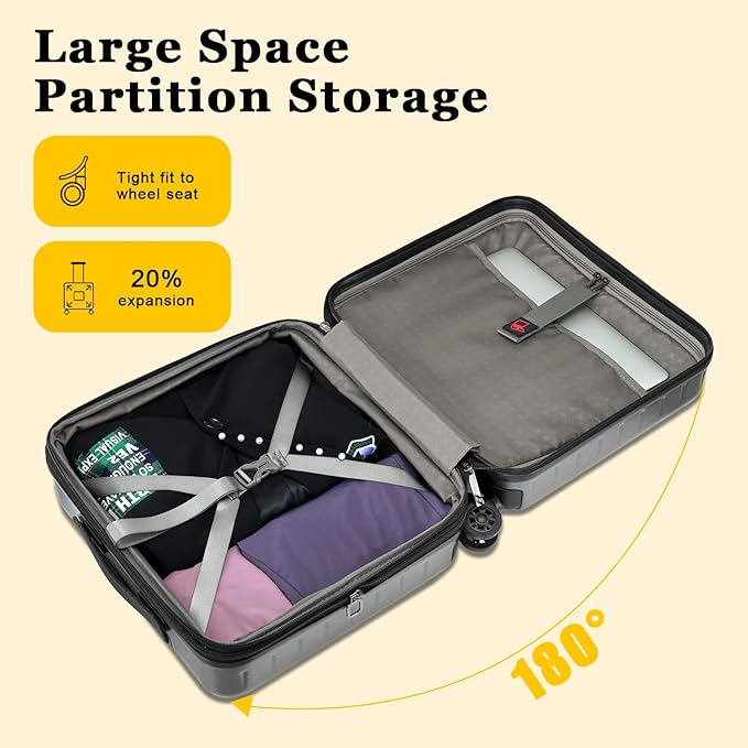 16 Inch Carry On Luggage Airline Approved, Expandable Lightweight ABS+PC Hard Shell Suitcases with 360° Spinner Wheels, TSA Lock, YKK Zippers (Dark Gray, 1 PC)