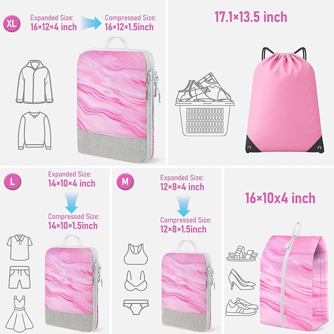 4-Piece Packing Cube Set - Lightweight Luggage Organizers for Travel, Vacation and Suitcases - Durable Accessories with Compression