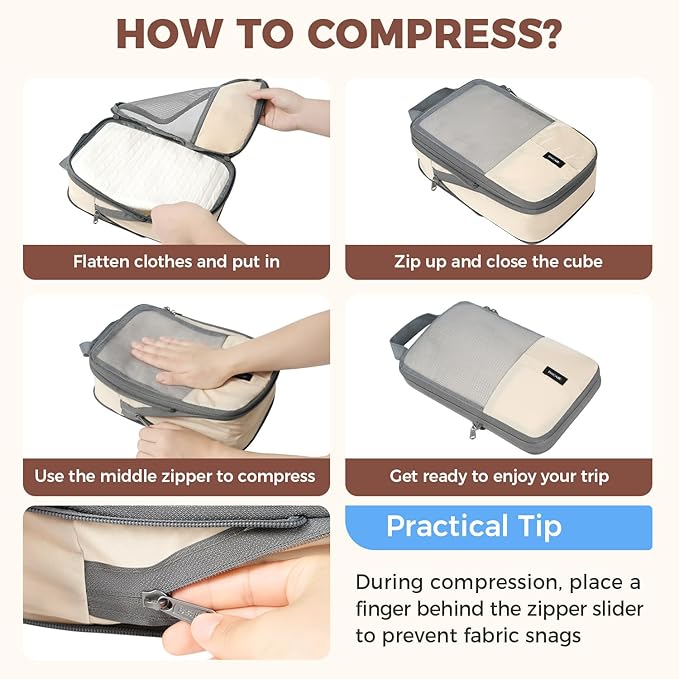 BAGAIL 6 Set/4 Set Lightweight Compression Packing Cubes for Travel, Anti-Tearing Expandable Organizer Bags for Suitcase
