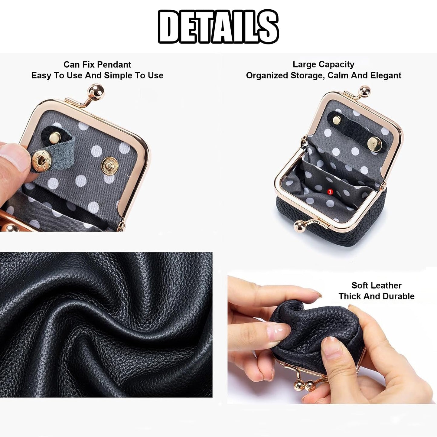 Genuine Cow Leather Mini Jewelry Box & Coin Purse for Women, Travel Jewelry Case with Kiss Lock, Holds Earrings, Rings, Necklace, Bracelet, Coins (Green)