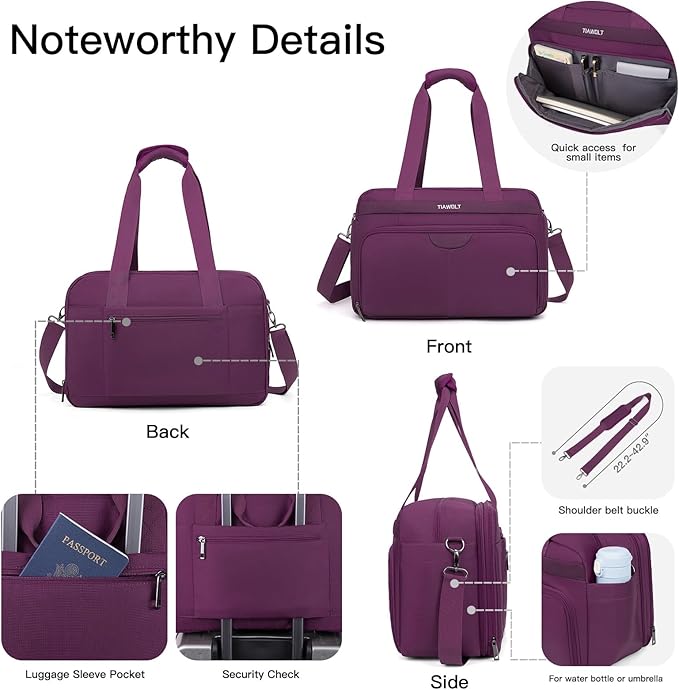Carry-On Luggage Travel Duffle Weekender Travel Bag Men Gym Bag for Women,Overnight Bag Luggage Bag with Trolley Sleeve,Hospital Bag for Labor and Delivery,Purple