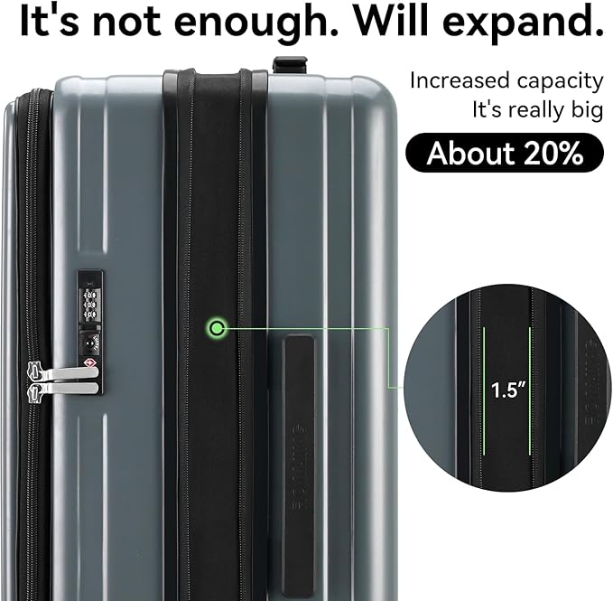 24 Inch Checked Large Luggage with Spinner Wheels Front Opening Rolling Suitcase for 5-7 Days Travel, Scratch Resistant PC Hardshell TSA Lock Cup Holder Specially Designed Ergonomic Pull Rod Handle