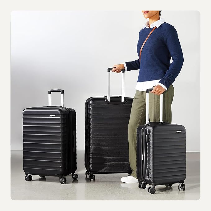 Amazon Basics 3-Piece Set (21", 26", 30"), Hardshell Suitcases With Wheels, Expandable For Up to 25% More Space, With Scratch-Resistant Surface, Four Multi-directional Wheels, Black