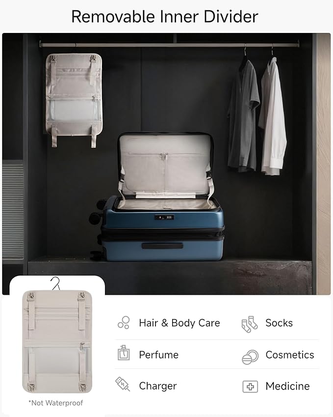 Checked Luggage with Spinner Wheels, FLO-Core Expandable Polycarbonate Hard Shell Suitcase with TSA Approved Lock(FLO5, Blue, 24 Inch, 63L-70L)