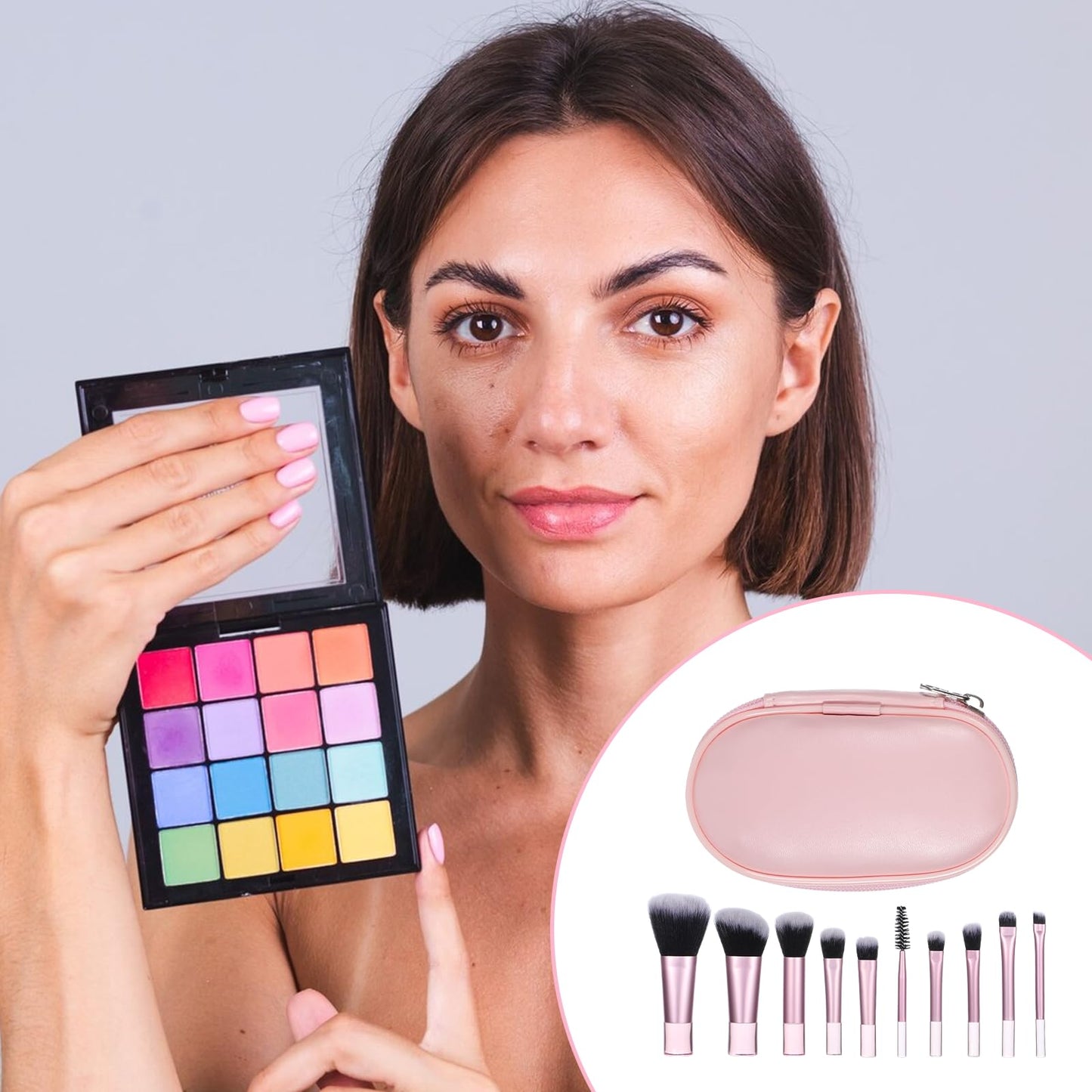 10 Pcs Mini Travel Makeup Brush Set With Pouch Pink Portable Travel Size Makeup Brushes Professional Cosmetic Brush Travel Essentials kits for Women Girls Brush Blush Powder Eye Shadow