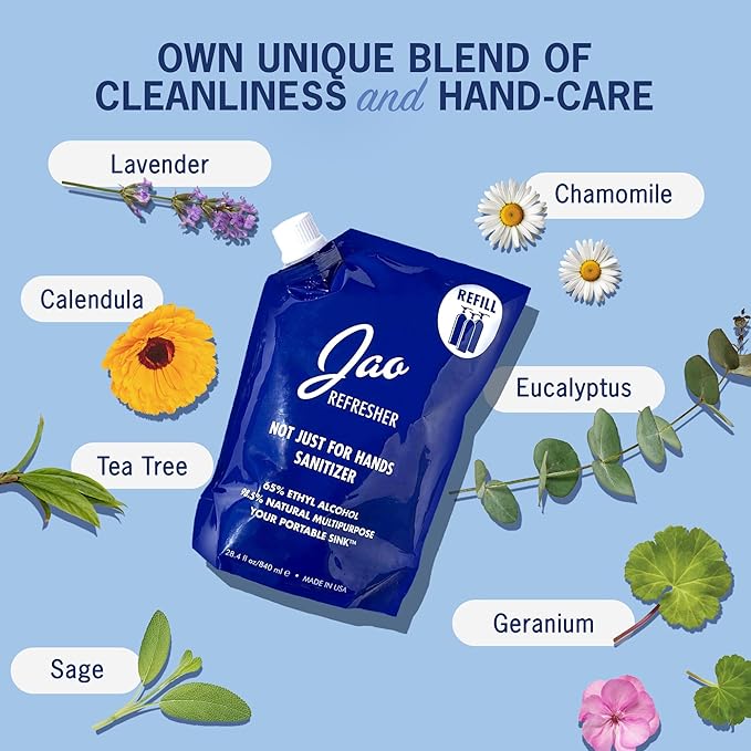 Jao Brand Refresher Refill | Multipurpose Travel Hand Sanitizer, Face Moisturizer, Toner For Face, & Aftershave | Skin Care Travel Essentials | Plant-based | No Parabens, No Sulphates | 28.4 oz