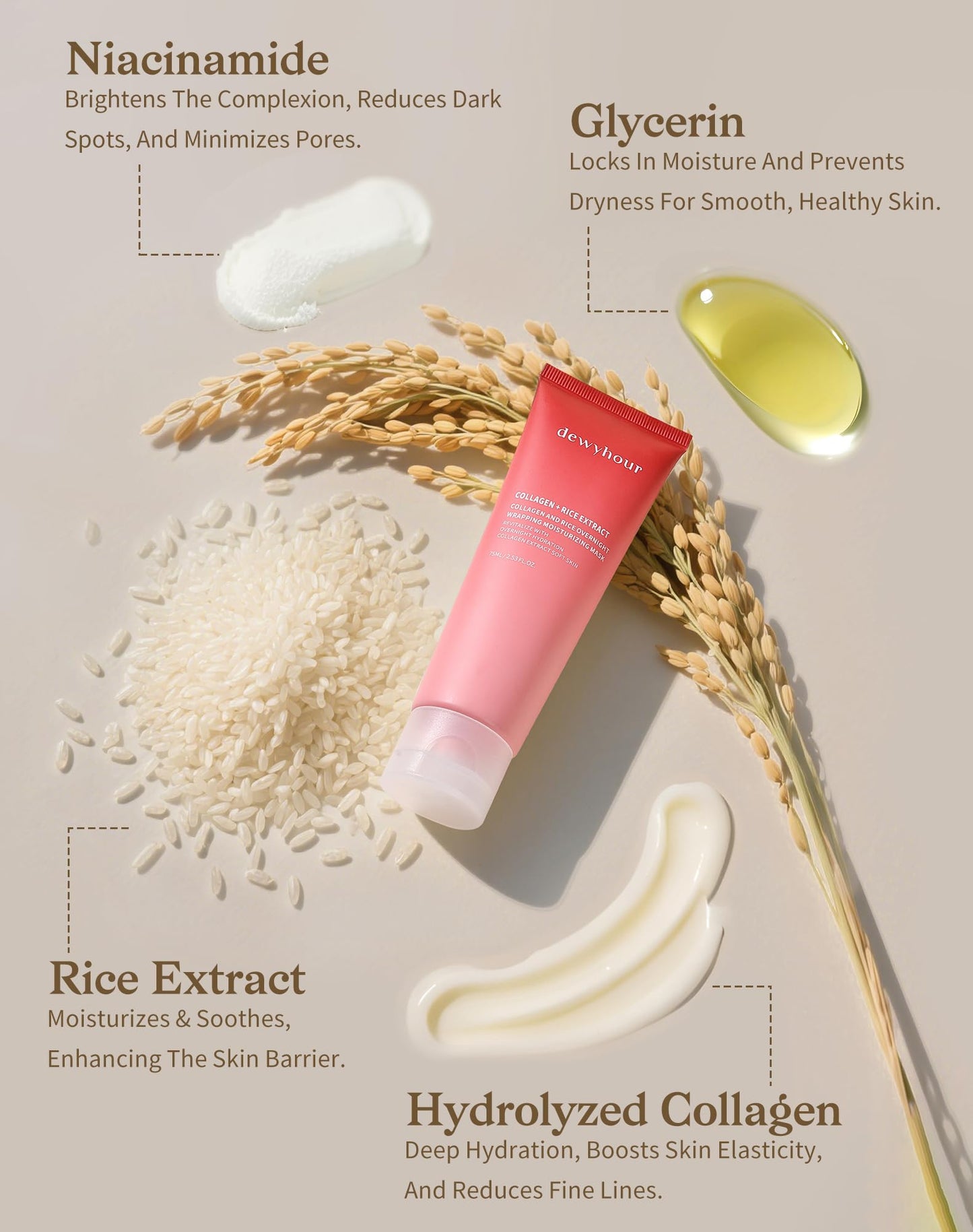 dewyhour Collagen Night Wrapping Mask, Rice Mask for Face, Peel Off Face Mask for Elasticity, Hydrating & Glow, Korean Skin Care, 2.53 FL.OZ