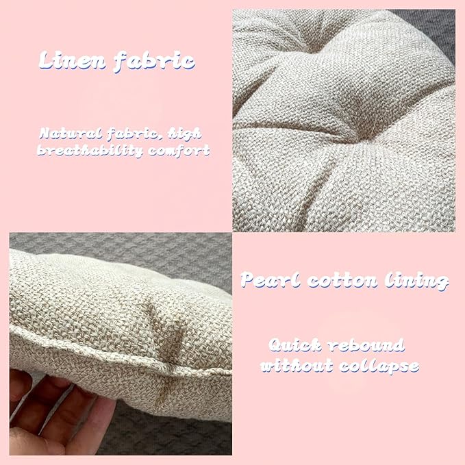 Large Linen Floor Cushions,Round Futon Pillows Japanese Style Tufted Floor Pillows Meditation Cushions for Seating On Pad for Yoga Sofa Balcony(Size:75x75cm(30x30inch),Color:Beige)