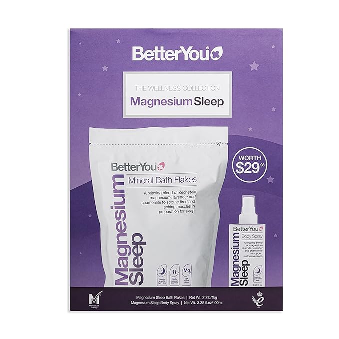 BetterYou The Wellness Collection - Magnesium Sleep for Unisex - 2 Pc 3.38oz Body Spray, 35.2oz Bath Salt