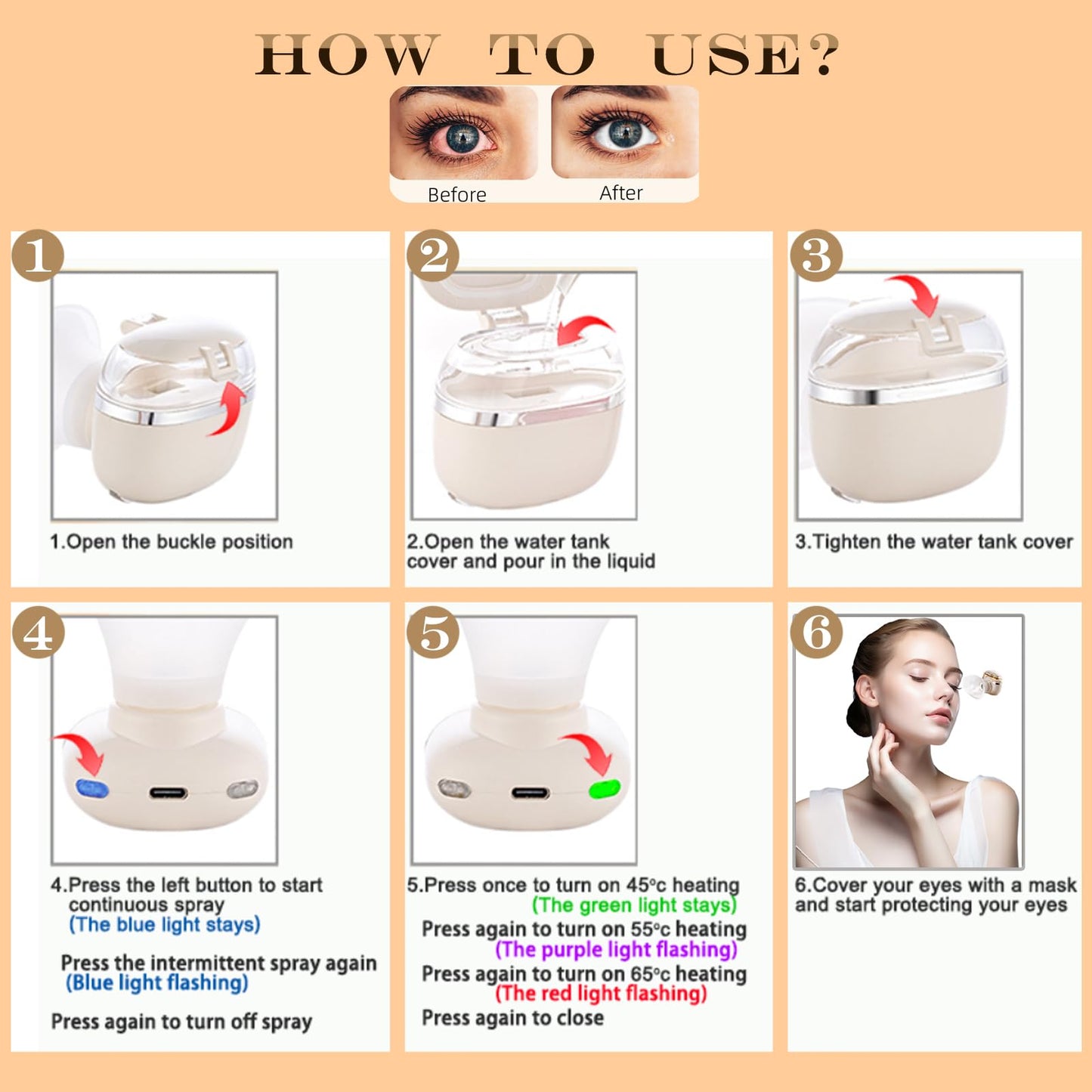 JEINHAIO Eye Mist Sprayer for Dry Eyes Portable Warm Compress Eyes Heated Nano Mister for Eyelid Eye Skin SPA Eye Steam Relief Dry Eyes and Stye Mini Eye Drops Tool