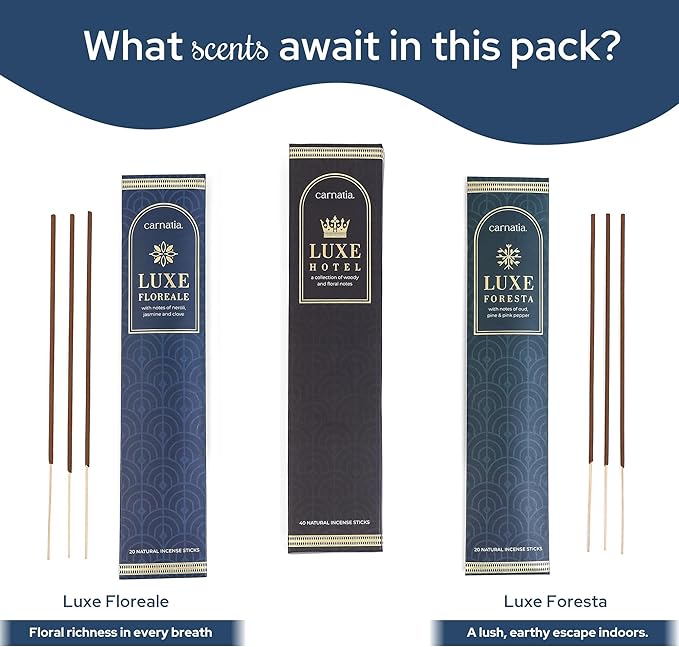 Carnatia Luxe Hotel Collection Incense Sticks – Set of 2 Premium Scents Inspired by Serene Stays & Boutique Retreats | Slow-Burning, Long-Lasting Incense for a Relaxed & Refined Home Ambiance!