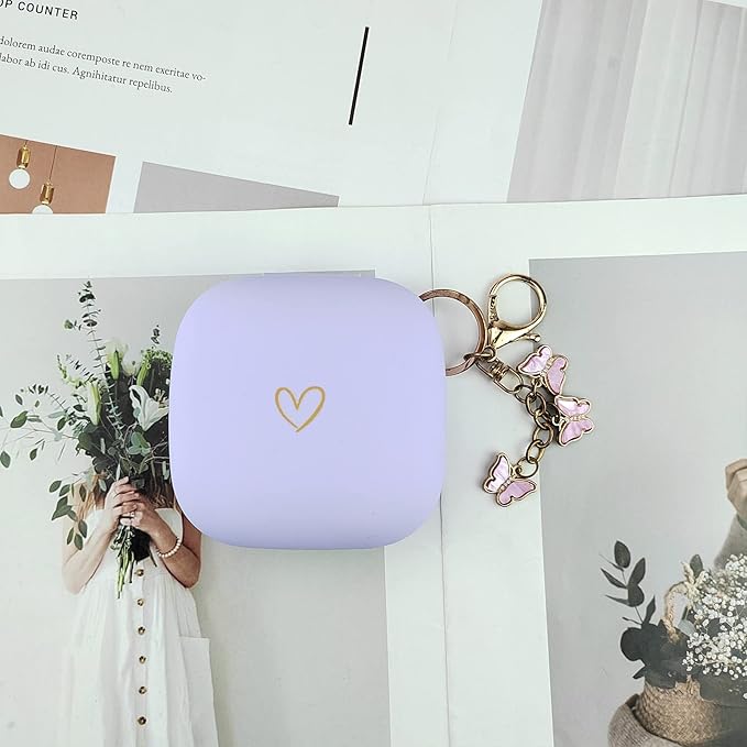 Compatible with Powerbeats Pro, Soft Silicone Case with Gold Heart Pattern for Powerbeats Pro Case with Cute Butterfly Keychain for Girls Women (Purple)