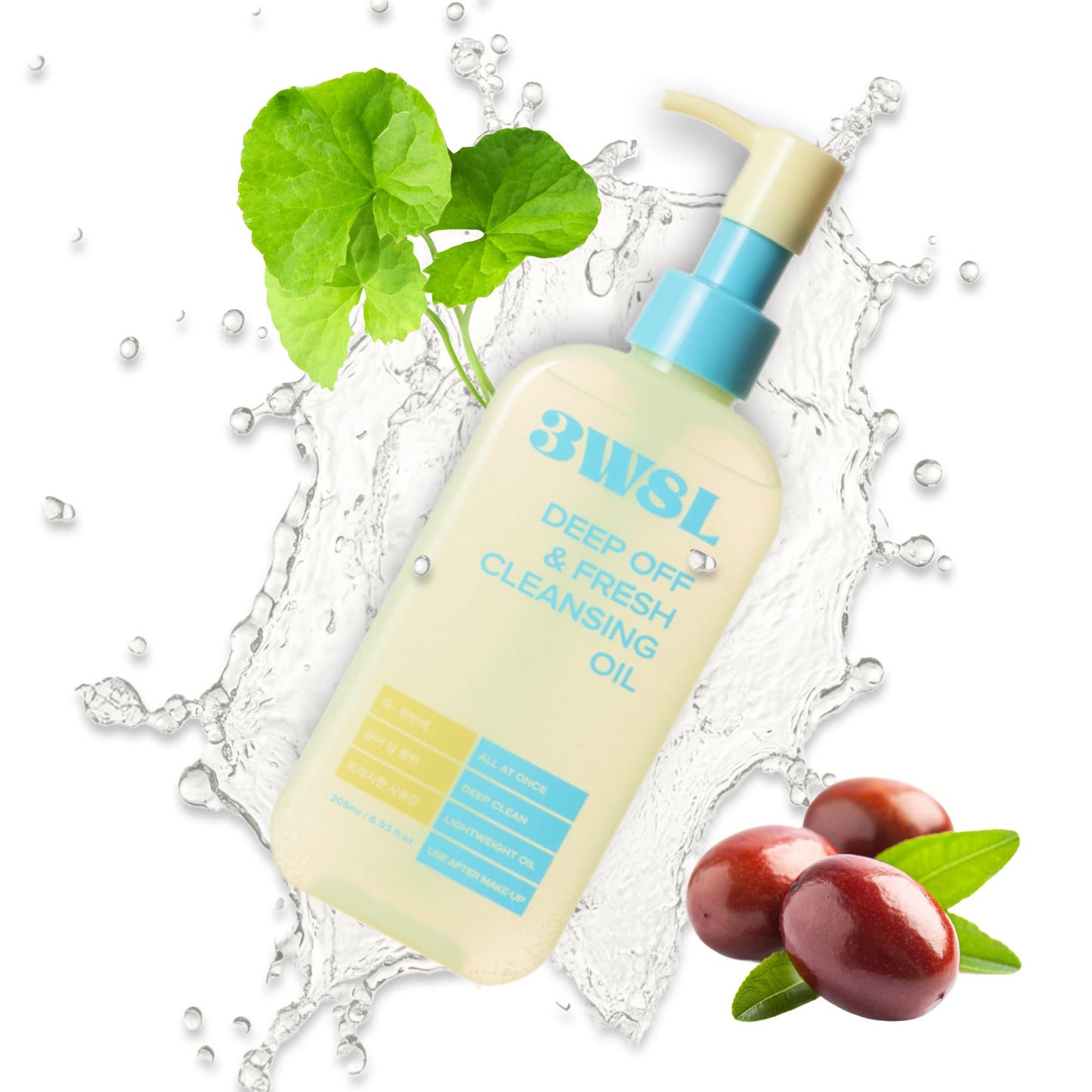 3W8L Deep Off & Fresh Cleansing Oil – Fast emulsifying Korean pore care cleanser, gentle daily makeup & sunscreen remover with Jojoba & Centella, dissolves sebum & blackheads, hydrating fresh finish