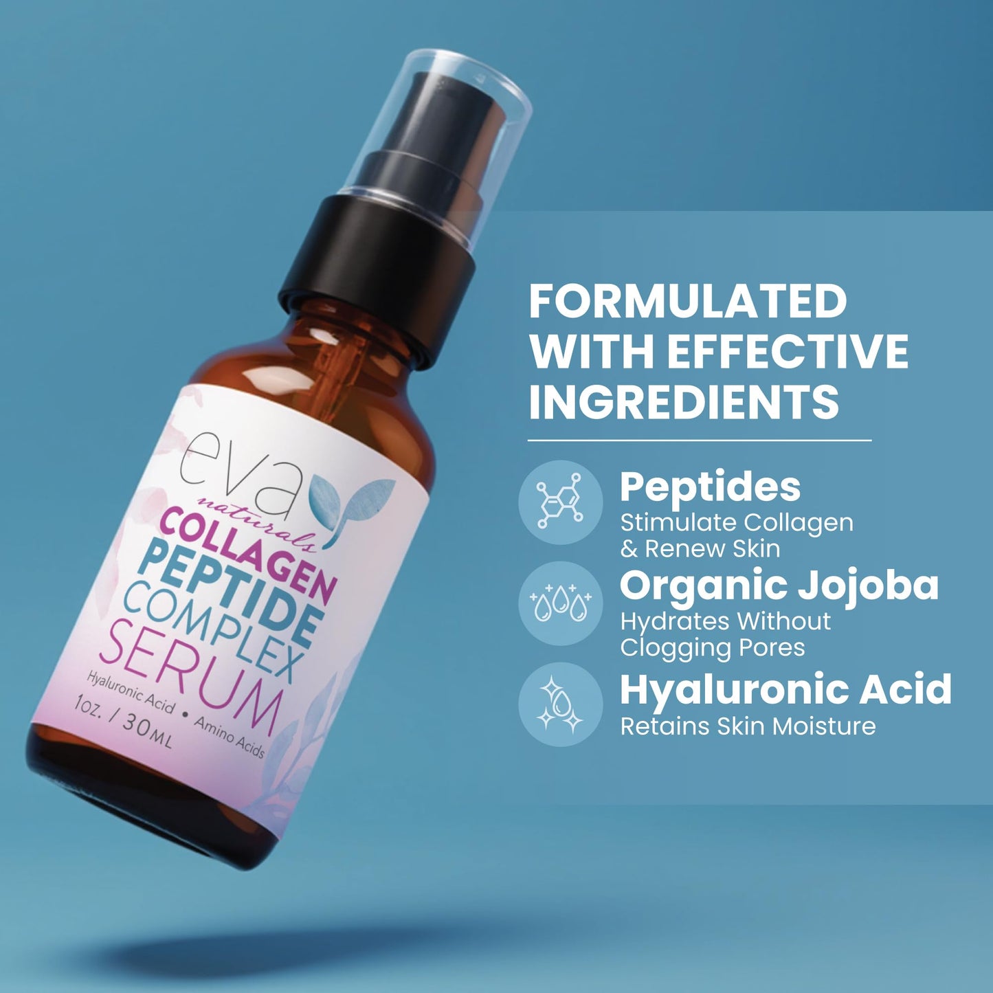 Collagen Peptide Serum for Face – Anti Aging Facial Treatment with Peptides & Hyaluronic Acid – Gentle Formula for Sensitive Skin, Microneedling Pen, Derma Roller, Skin Firming & Hydrating (1 Oz)