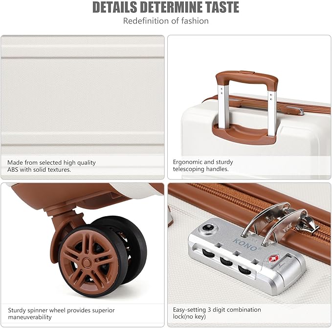 Kono 20'' Carry on Luggage Lightweight with Spinner Wheel TSA Lock Hardside Luggage 20.3" x 15" x 8.3" Carry on Suitcase Cream White