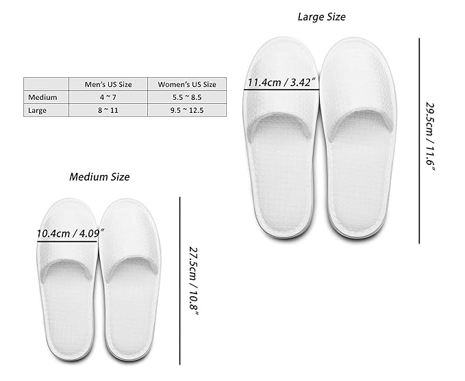 AhfuLife echoapple 10 Pairs of Waffle Open Toe White Slippers Fit Most Men and Women for Spa, Party Guest, Hotel and Travel, Washable and Non-Disposable (Large, White-10 Pairs)