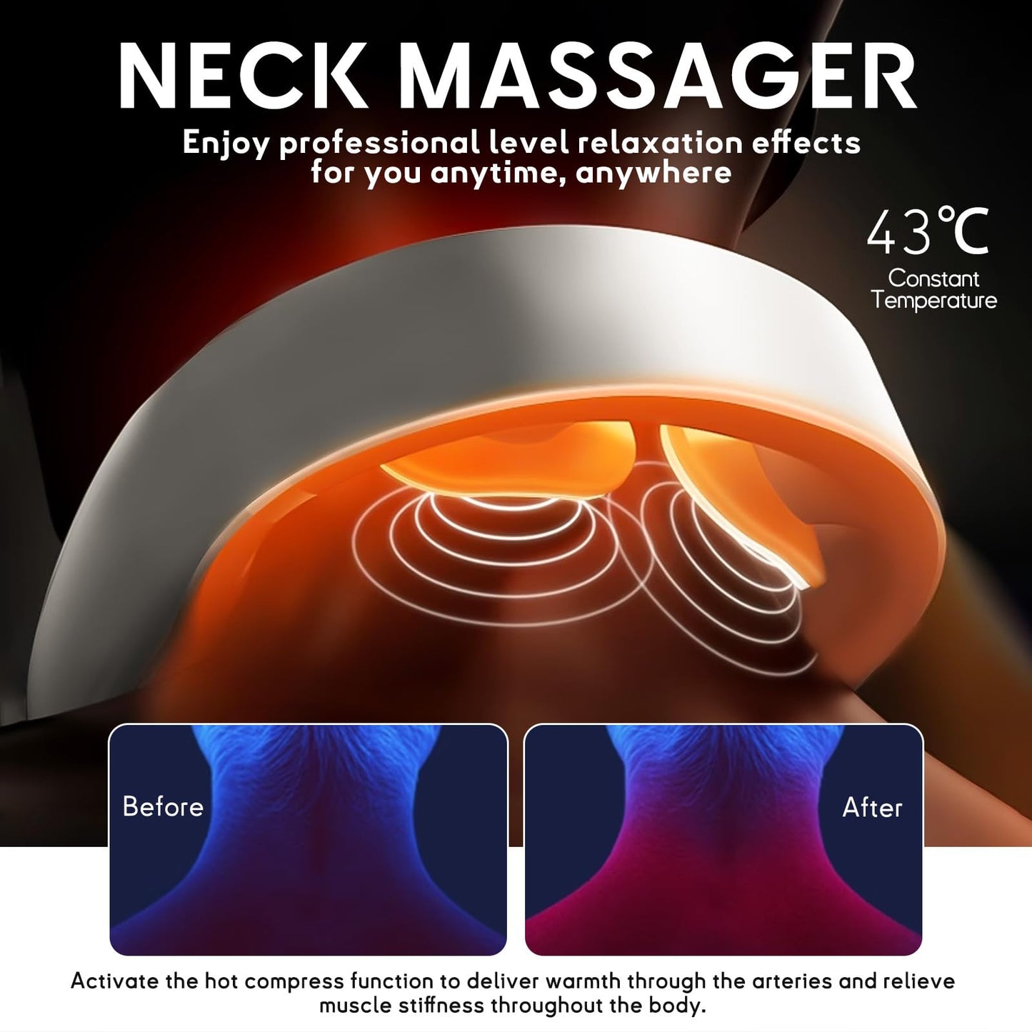 asomooh Neck Massager for Pain Relief Deep Tissue,Electric Portable Neck Massager with Heat for Women Men