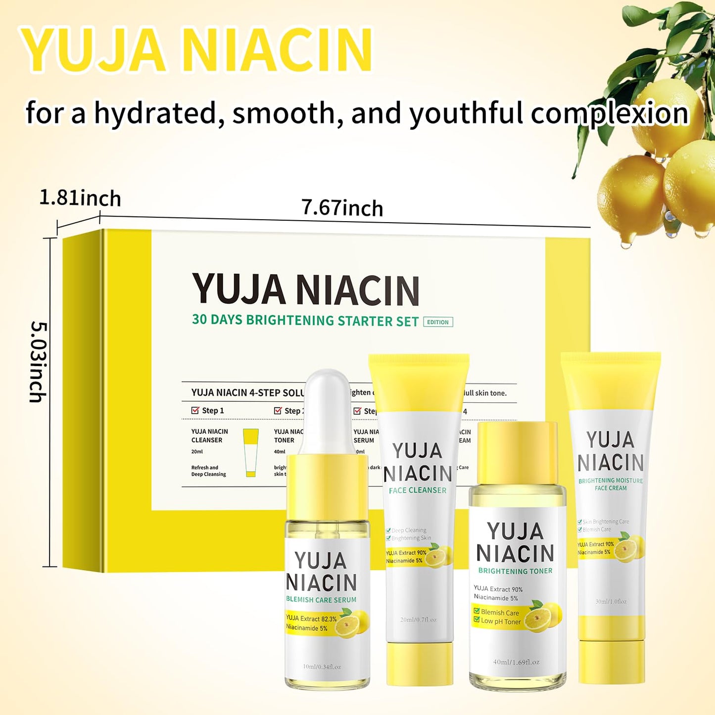 Niacinamide Skin Care Set, Yuja Niacin Skincare Kit,Skin Care Set Kit,Face Cleanser Wash, Toner, Niacinamide Serum, Face Cream For Moisturizing Facial Kit for Women Men Even Skin Tone Travel Size