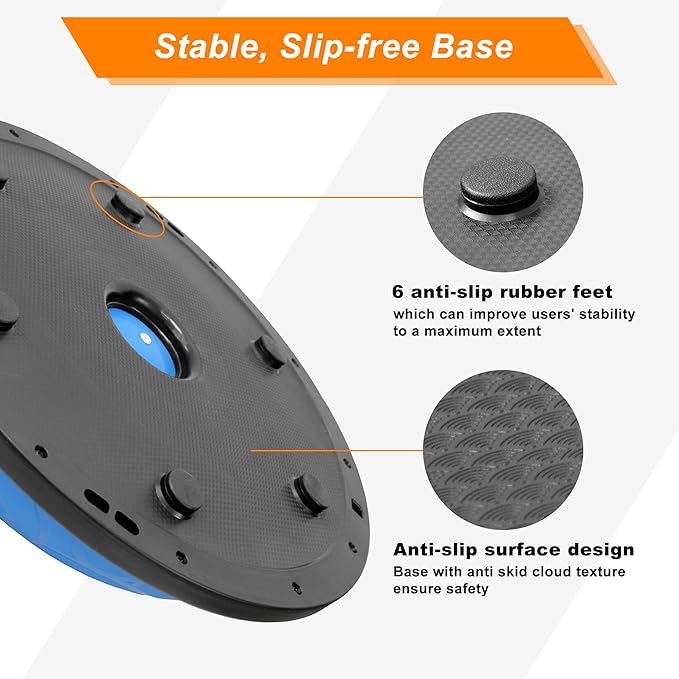 ATIVAFIT Balance Ball Half Exercise Ball Balance Trainer Inflatable Yoga Ball for Home Gym Workouts Core Strength Fitness Half Ball with Resistance Bands, Pump, Support to 660 lbs