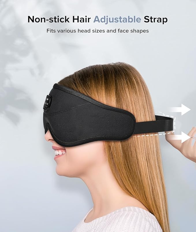 TOPOINT Sleep Mask with Bluetooth Headphones, 3D Eye Mask for Sleep Headphones with White Noise, Total Blackout, 5.4 Bluetooth, Timer, 15 Hours for Women Men, Travel, Meditation, Nap, CPAP Users
