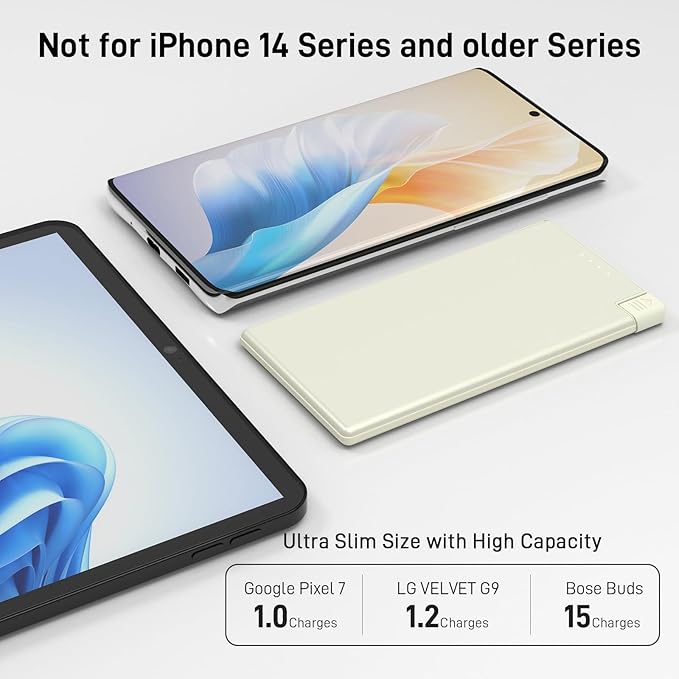Auskang Thin Portable Charger with Built in USB-C Cable-5000mAh Slim Power Bank Compatible with Samsung, Google Pixel/Android Phones/ iPhone16 15 Series etc-Thin Battery Pack for Outdoor Travel