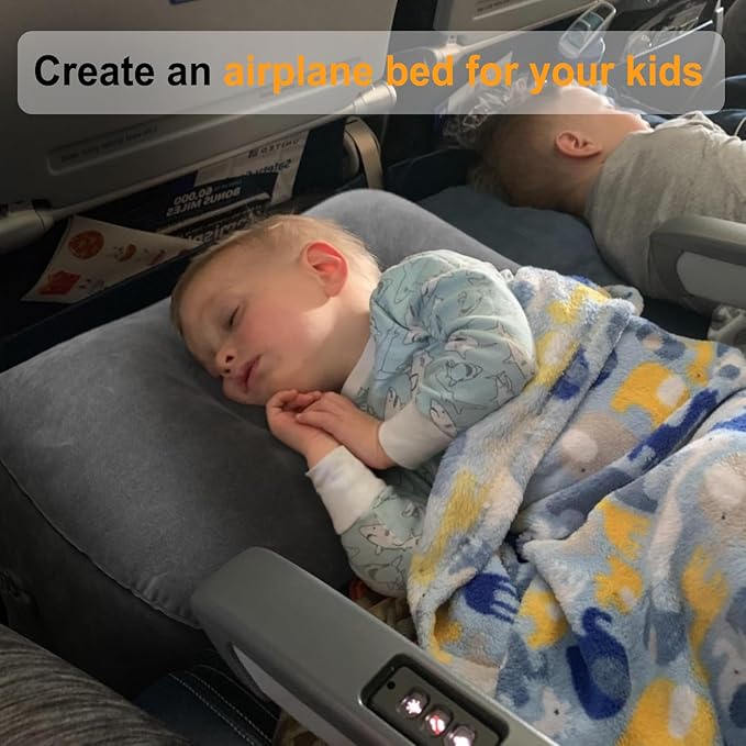 Maliton Inflatable Travel Foot Rest Pillow, Airplane Bed for Kids, Car Foot Leg Rest Pillow, Adjustable Height for Airplane, Car, Train, Home, Office(Dark Grey, 1 Pack)