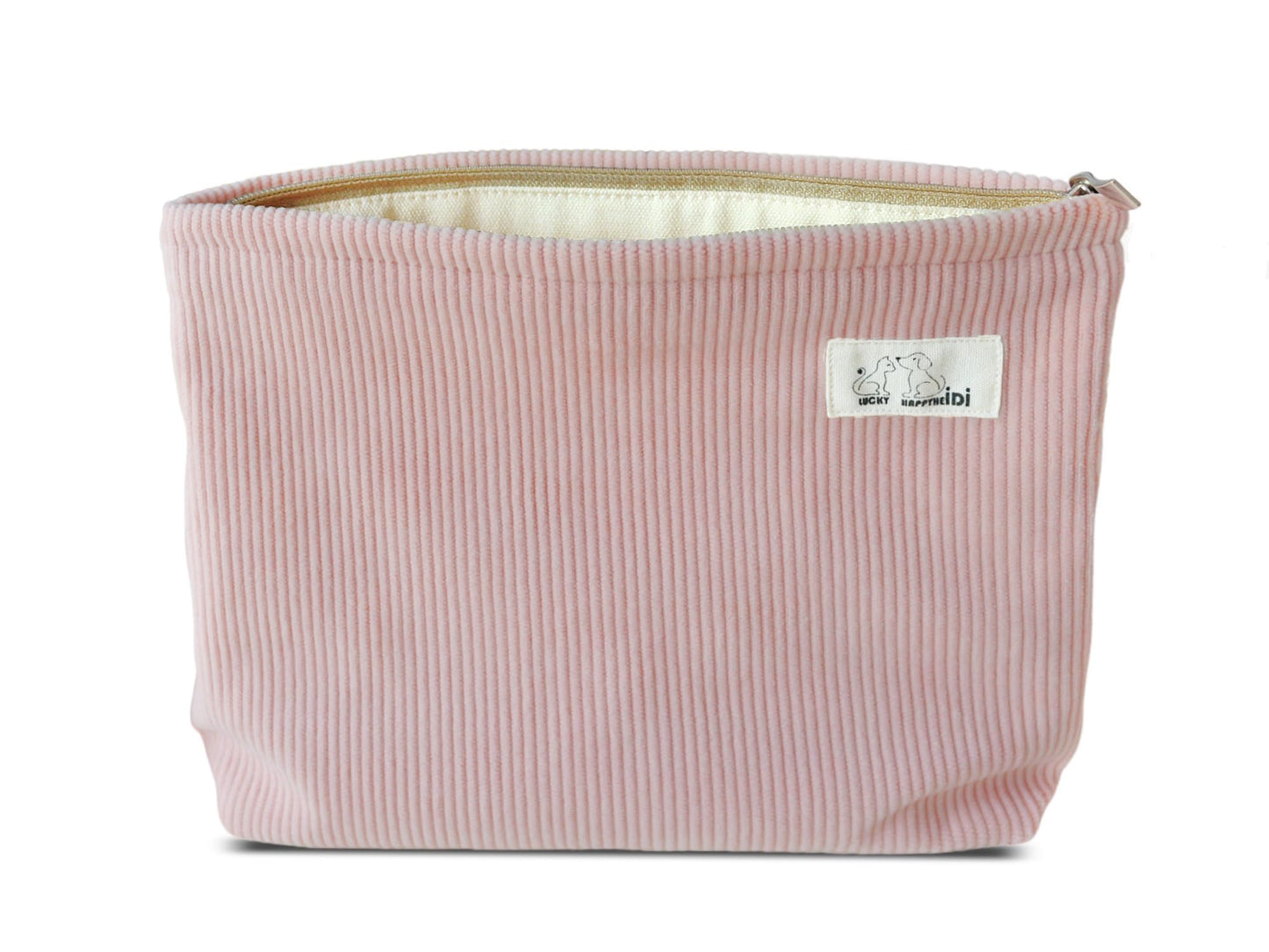 HAPPYHEIDI Large Corduroy Makeup Bag Compartment Cosmetic Toiletry Travel Accessory Pouch Purse Organizer, Soft Creamy Pink