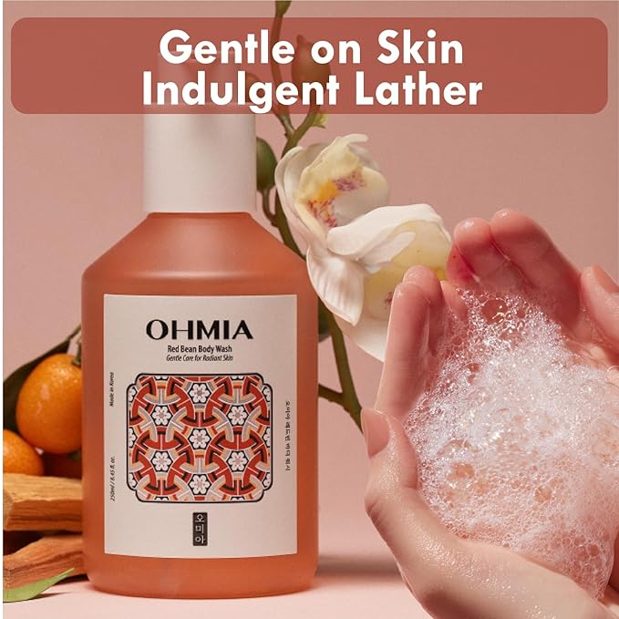 Korean Red Bean Body Wash for Women - Hydrating Exfoliating Shower Gel with Peptides & Hyaluronic Acid for Smooth Sensitive Skin - Vegan & Cruelty-Free - 8.45 fl oz