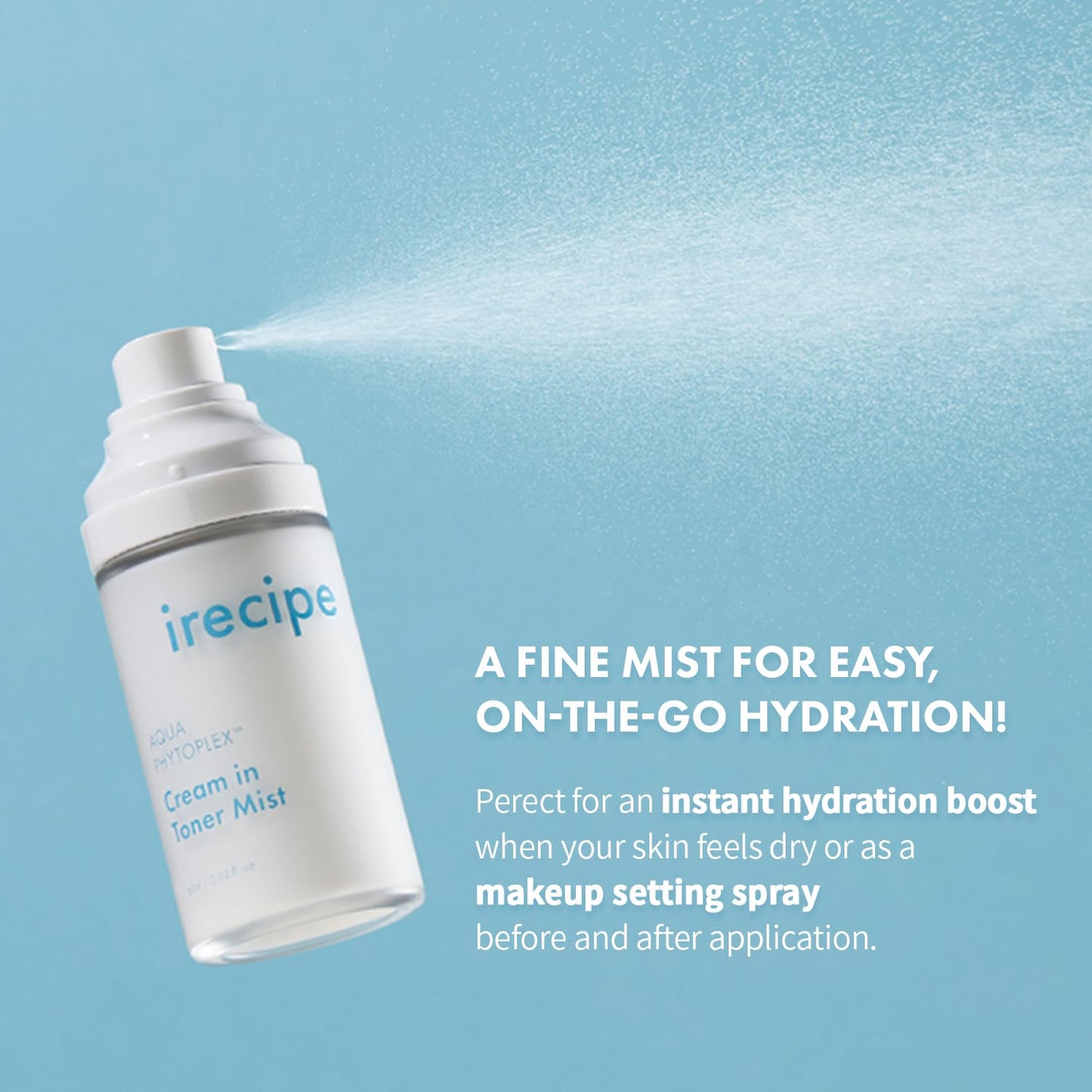 IRECIPE Aqua Phytoplex Cream in Toner Mist Long Lasting Deep Hydration, All-in-One Facial Mist for All Skin Type Unscented Clean Beauty, Vegan, Cruelty Free, Korean Skincare (60ml / 2.02 oz)