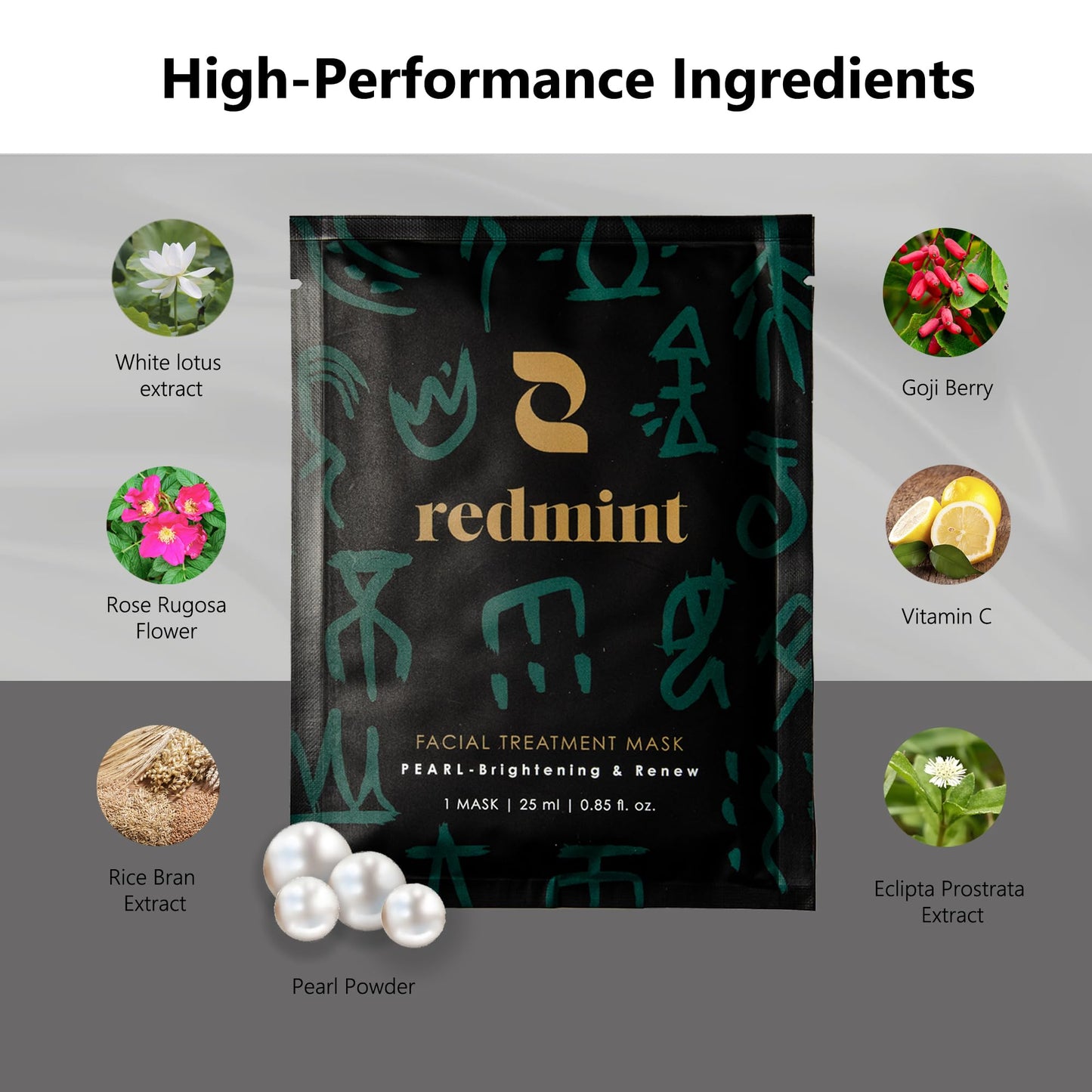 Redmint Anti-Aging Facial Mask - Deep Hydrating & Glowing | Vitamin C and Pearl Face Mask Sheet for Collagen Boosting | Remove Dull Skin Cells to Uncover a Youthful Skin | Pack of 1